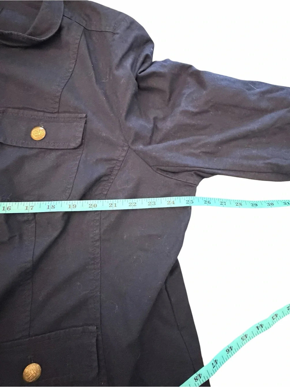 Talbots Navy Blue Utility Jacket Zip Up Military Gold Snaps 4 Pockets 20W Preppy